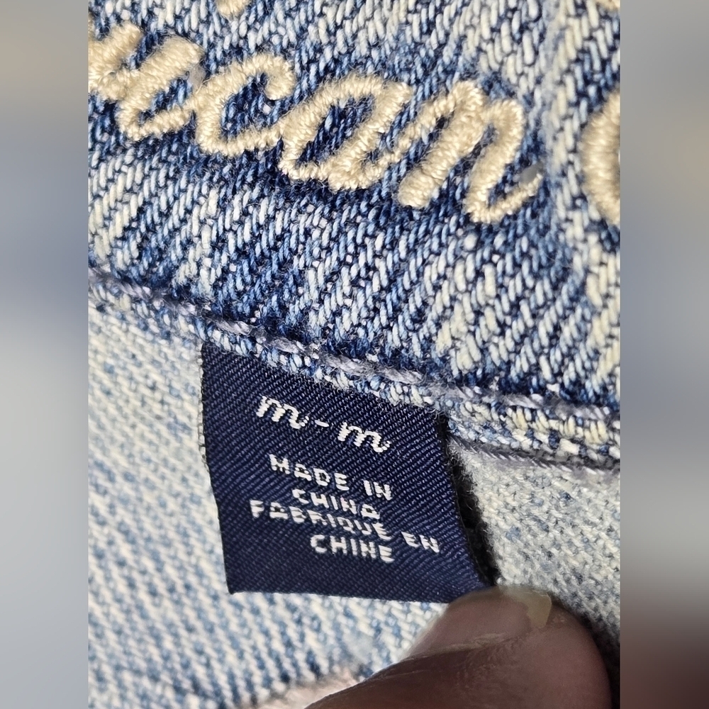 Y2K‎ American Eagle Embroidered Boho Festival Distressed Denim Jacket, Medium - Picture 4 of 5